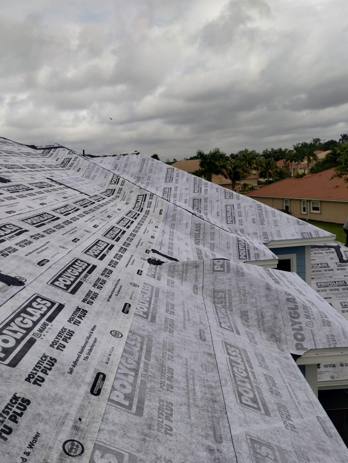 Aerial view of roof underlayment